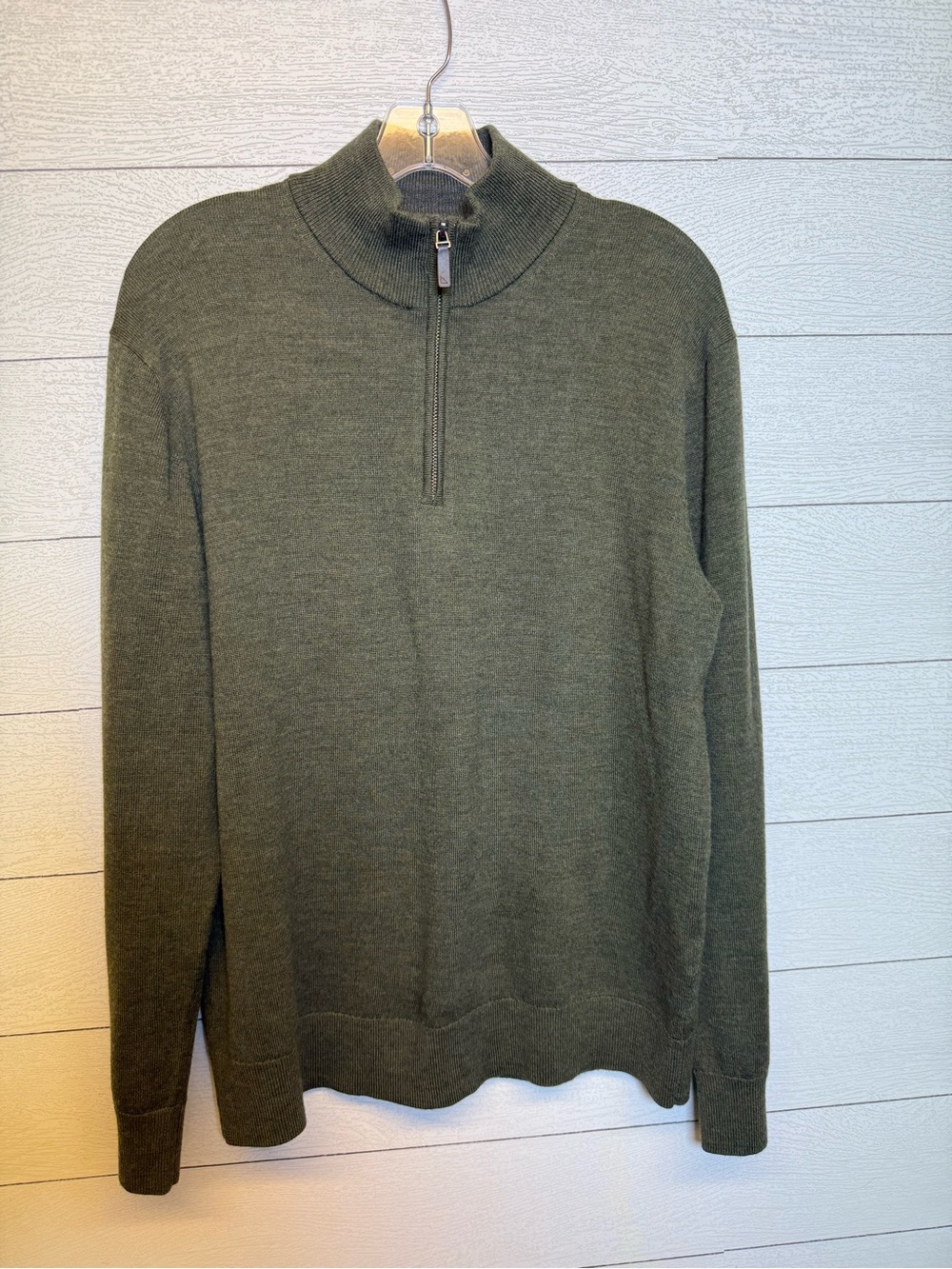UNTUCKit Belguardo Green Quarter-Zip Mock Neck Merino Wool Sweater Medium